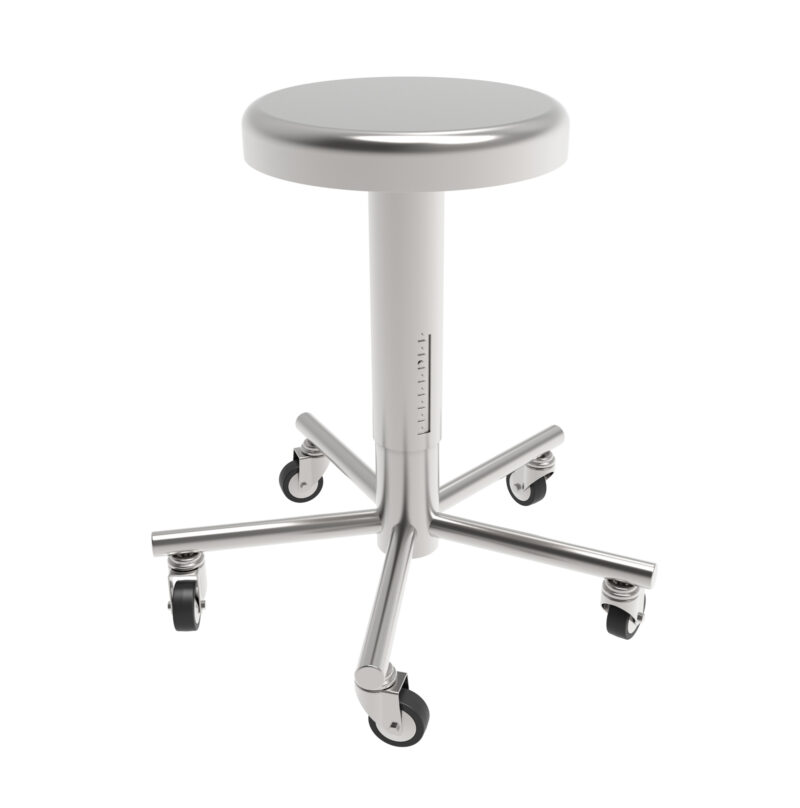 SGABELLO SU RUOTE IN ACCIAIO INOX