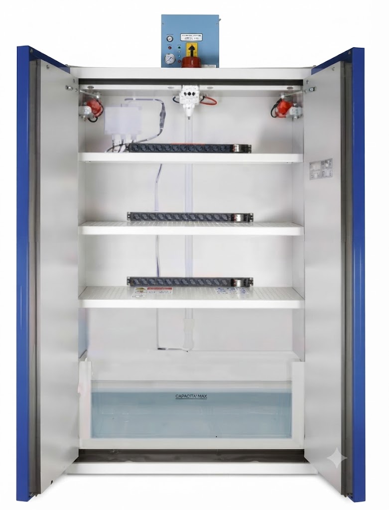 LITHIUMSAFE - ARMADIO DI SICUREZZA A DUE PORTE PER LO STOCCAGGIO DI BATTERIE AL LITIO CON VASCA