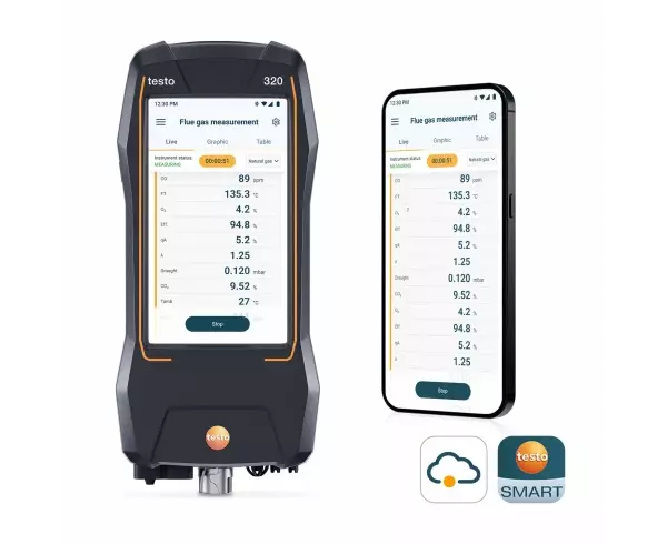 testo 320 kit con NO - analizzatore di combustione standard con sensori Oâ‚‚ e CO + NO (per il calcolo del NOx)