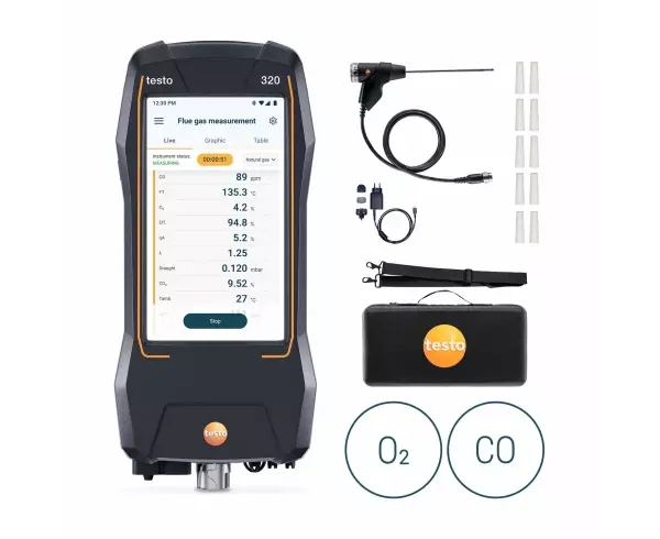 testo 320 kit - Analizzatore di combustione standard con sensori di Oâ‚‚ e CO.