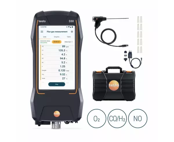 kit testo 330 con NO - Analizzatore di combustione con sensori Oâ‚‚ e CO + NO (per il calcolo del NOx)