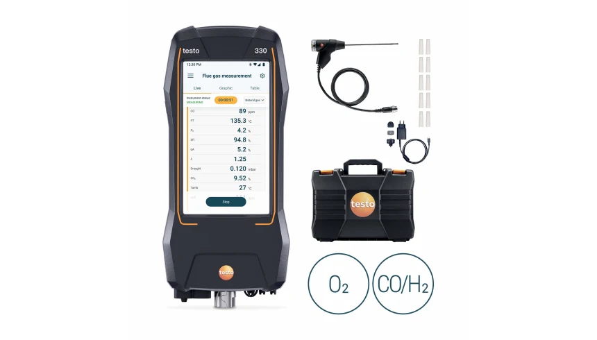 kit testo 330 - Analizzatore di combustione con sensori O₂ e CO